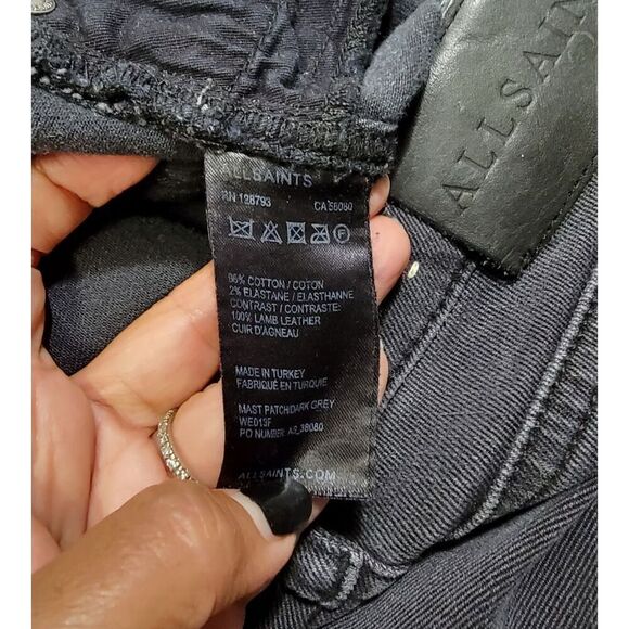 Allsaints Biker Jeans Leather Knee Patches 26 - Picture 8 of 9